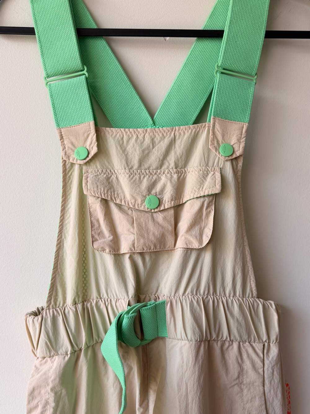 We The Free beige utility jumpsuit with neon coral tag - Picture 6 of 7